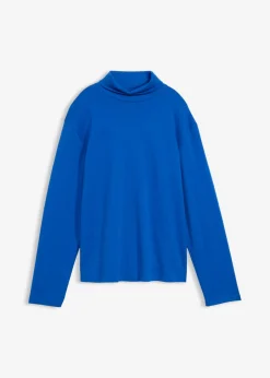 bonprix bonprix Camiseta de algodón orgánico puro con cuello alto Azul ártico Hot