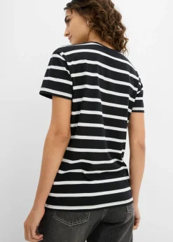 bonprix bonprix Camiseta de algodón orgánico puro (2 unidades) negro-blanco lana con rayas Discount