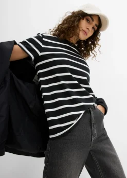 bonprix bonprix Camiseta de algodón orgánico puro (2 unidades) negro-blanco lana con rayas Discount