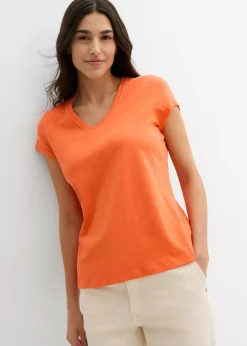 bonprix bonprix Camiseta de algodón orgánico puro (2 unidades) negro-mango Clearance