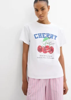 bonprix bonprix Camiseta de algodón orgánico puro, estampado Blanco estampado