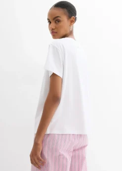 bonprix bonprix Camiseta de algodón orgánico puro, estampado Blanco estampado
