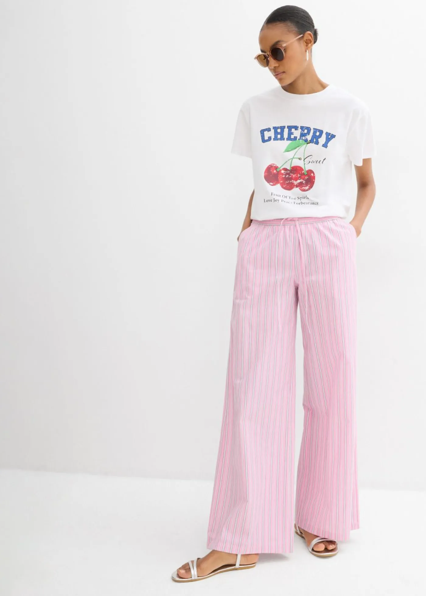 bonprix bonprix Camiseta de algodón orgánico puro, estampado Blanco estampado