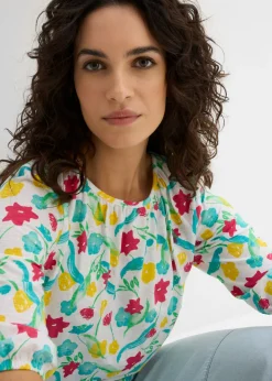 bonprix bonprix Camiseta de algodón orgánico blanco con flores Discount