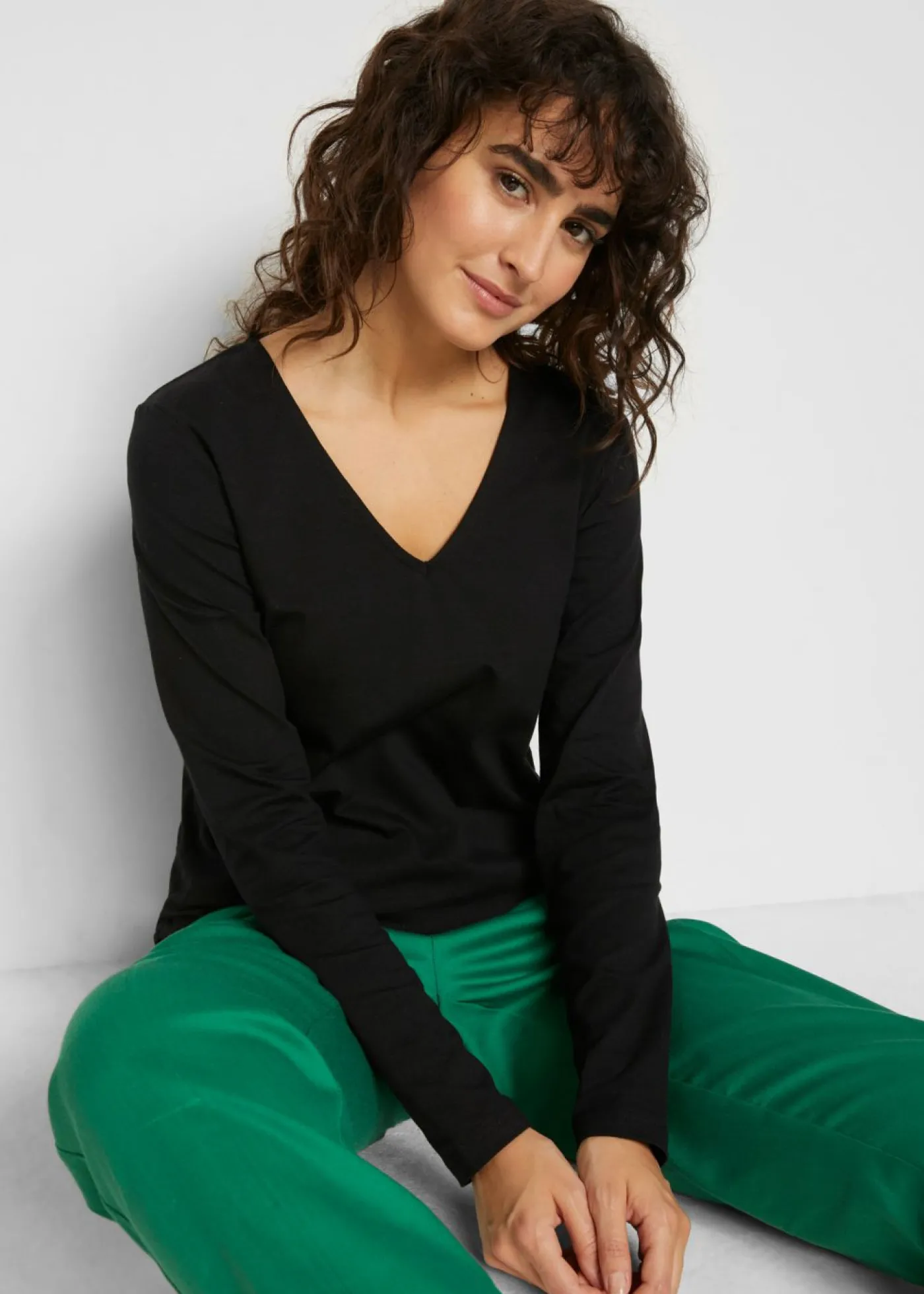 bonprix bonprix Camiseta de algodón orgánico puro con manga larga Negro Best