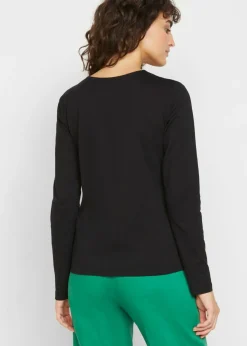 bonprix bonprix Camiseta de algodón orgánico puro con manga larga Negro Best