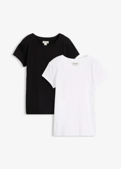 bonprix bonprix Camiseta de algodón orgánico puro (2 unidades) Negro-blanco