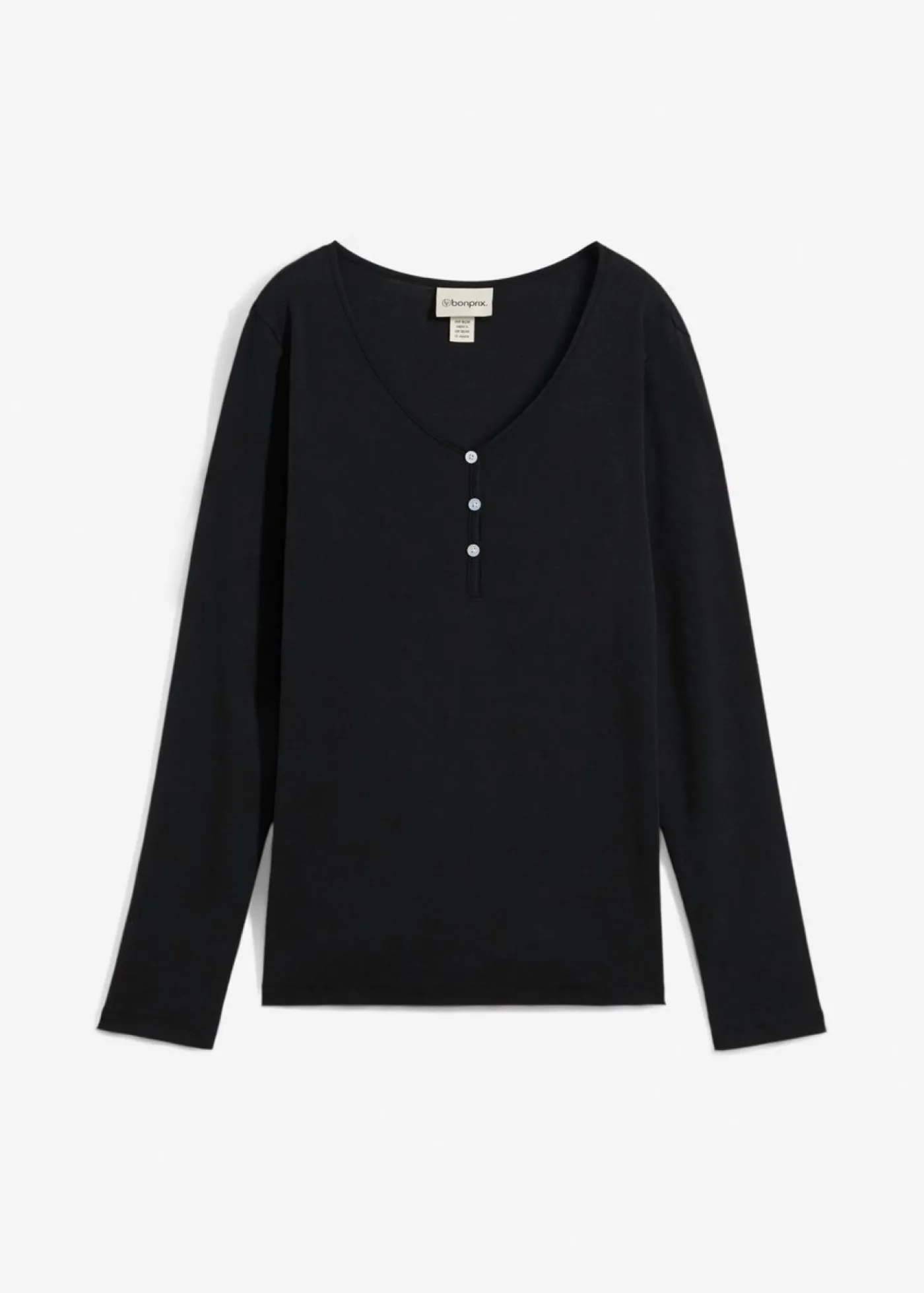 bonprix bonprix Camiseta de algodón orgánico puro con manga larga Negro Best