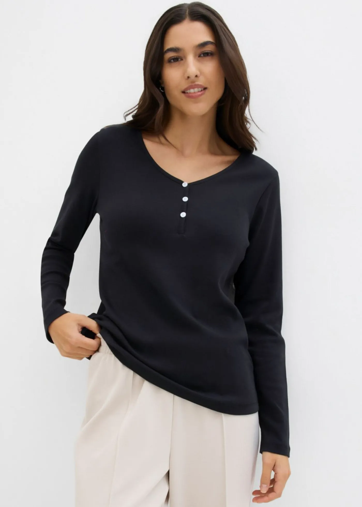 bonprix bonprix Camiseta de algodón orgánico puro con manga larga Negro Best
