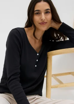 bonprix bonprix Camiseta de algodón orgánico puro con manga larga Negro Best