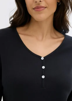 bonprix bonprix Camiseta de algodón orgánico puro con manga larga Negro Best