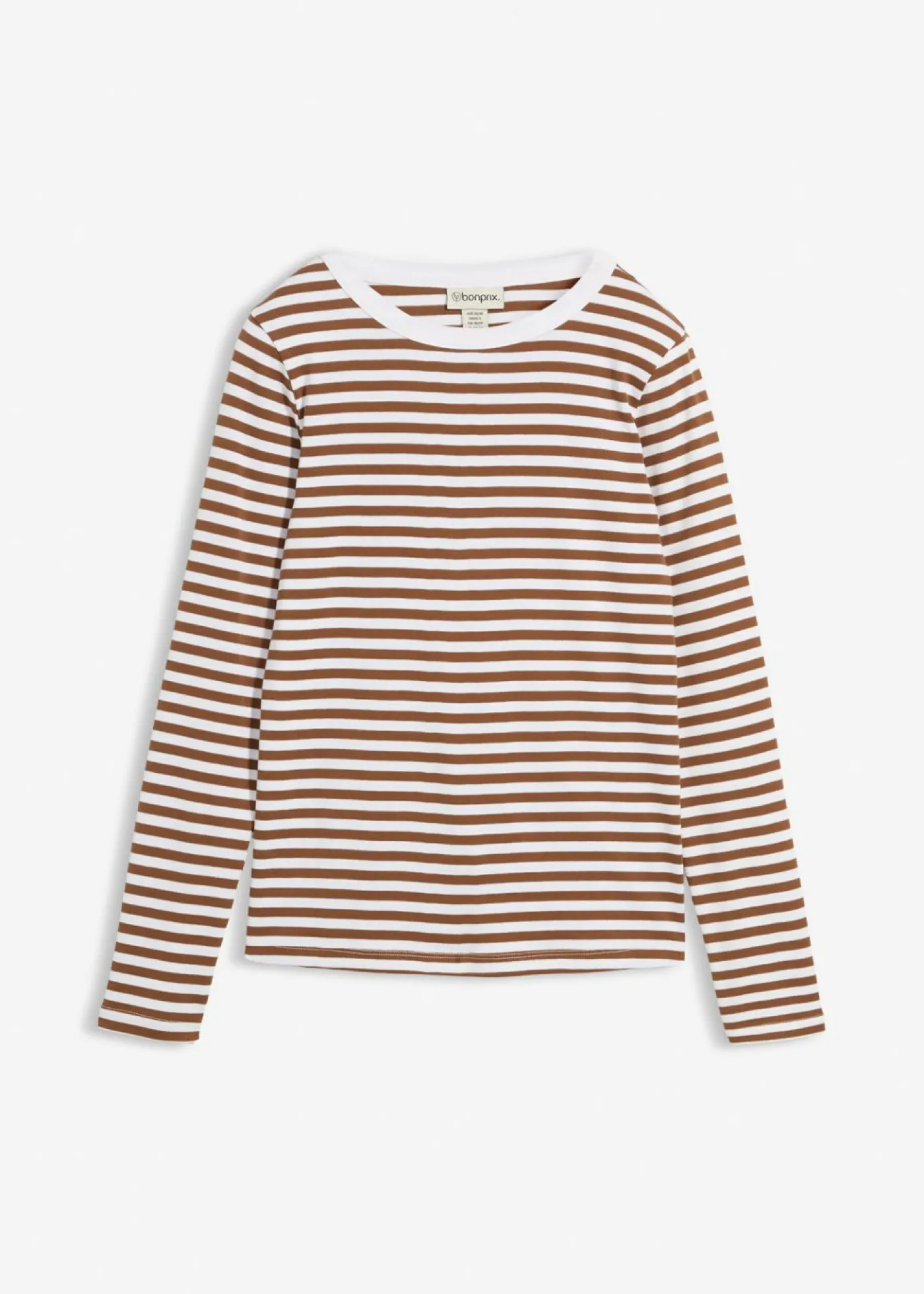 bonprix bonprix Camiseta de algodón orgánico puro con manga larga Marrón pimiento/blanco de rayas Hot