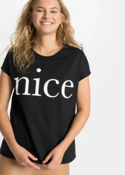 bonprix bonprix Camiseta de algodón orgánico puro Negro-blanco estampado Clearance