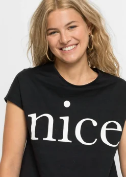 bonprix bonprix Camiseta de algodón orgánico puro Negro-blanco estampado Clearance