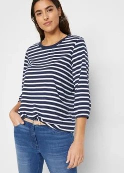 bonprix bonprix Camiseta de algodón orgánico Azul oscuro-blanco de rayas Online