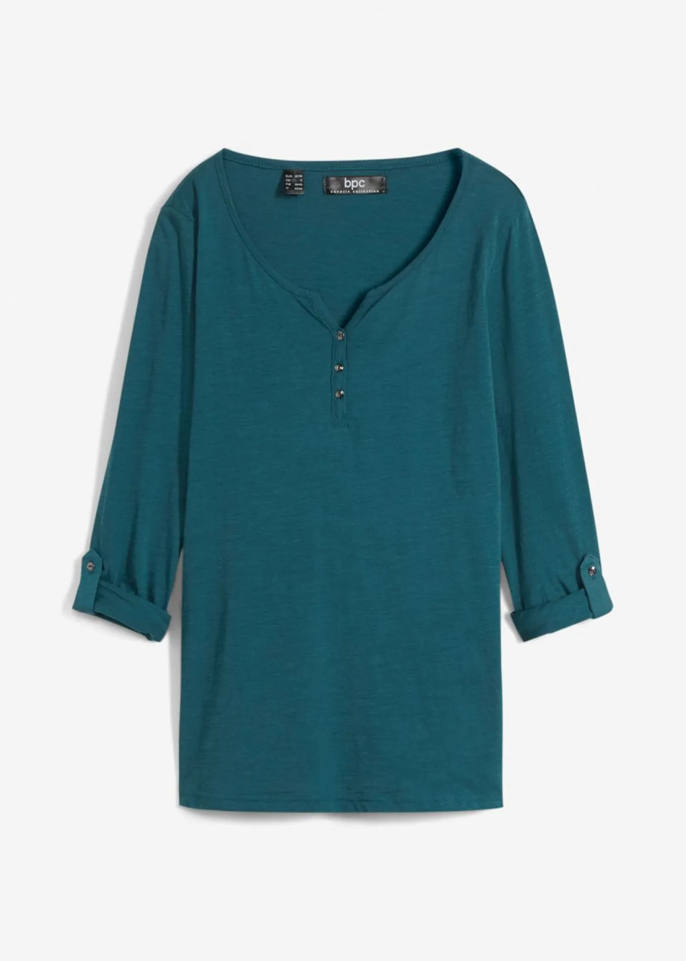 bonprix bonprix Camiseta de algodón orgánico puro con botones Petróleo azul Sale