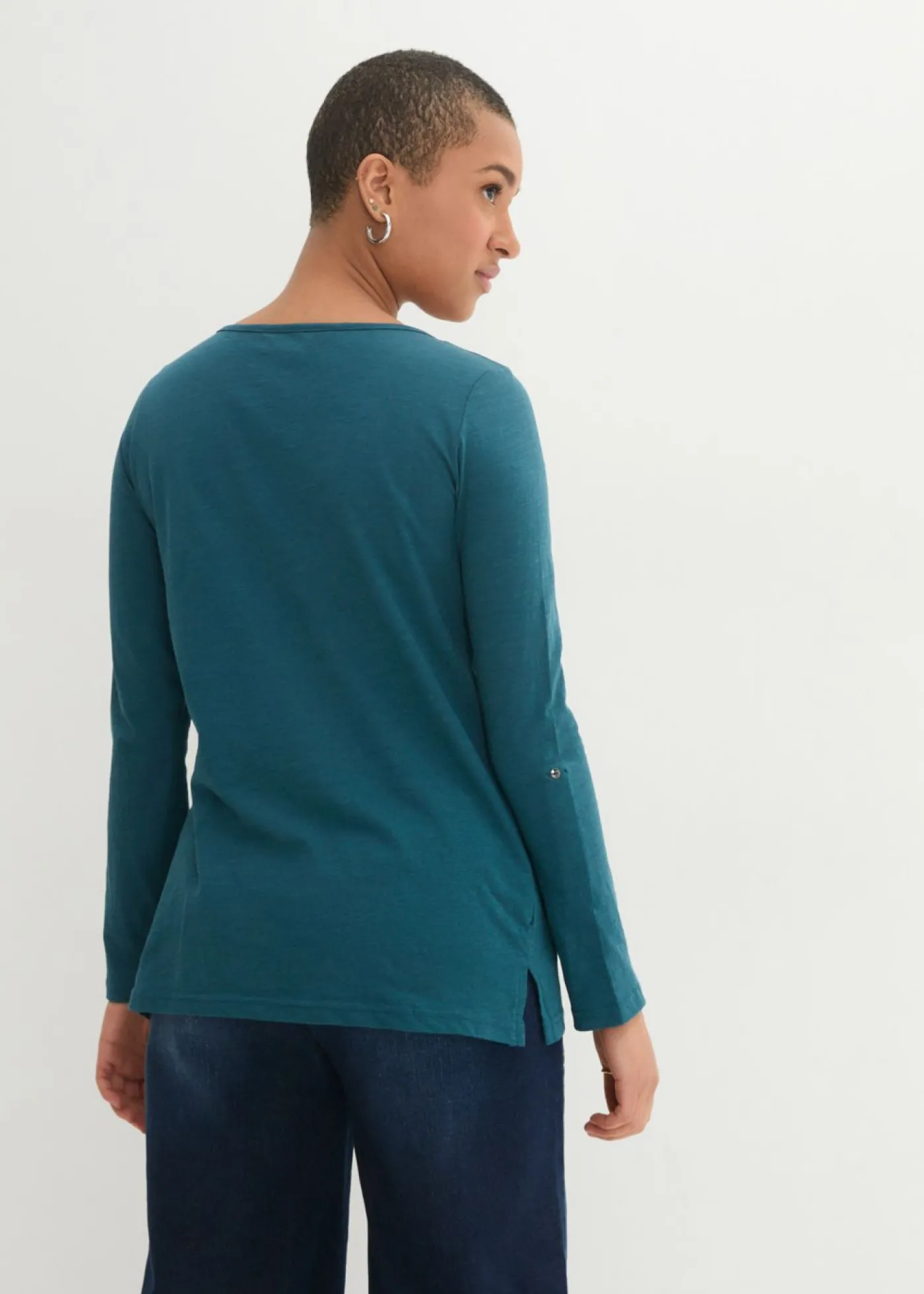 bonprix bonprix Camiseta de algodón orgánico puro con botones Petróleo azul Sale