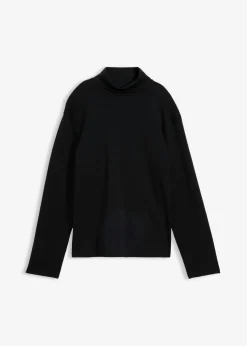 bonprix bonprix Camiseta de algodón orgánico puro con cuello alto Negro Discount