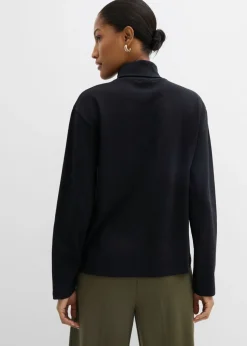 bonprix bonprix Camiseta de algodón orgánico puro con cuello alto Negro Discount