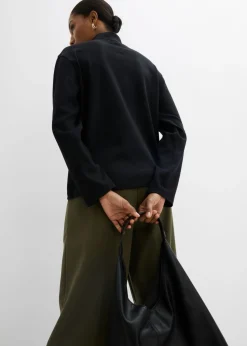 bonprix bonprix Camiseta de algodón orgánico puro con cuello alto Negro Discount