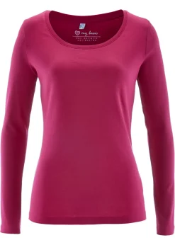 bonprix bonprix Camiseta de algodón orgánico puro con manga larga Rojo sangría Sale