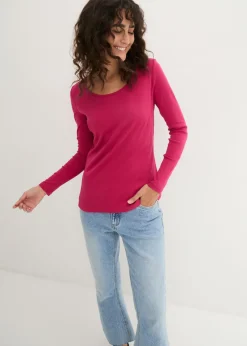 bonprix bonprix Camiseta de algodón orgánico puro con manga larga Rojo sangría Sale