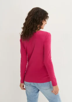 bonprix bonprix Camiseta de algodón orgánico puro con manga larga Rojo sangría Sale