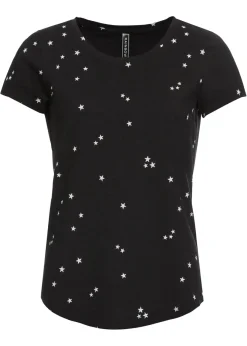 bonprix bonprix Camiseta de algodón puro Negro estampado Clearance