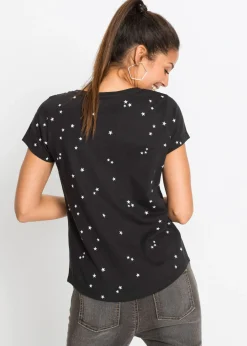 bonprix bonprix Camiseta de algodón puro Negro estampado Clearance