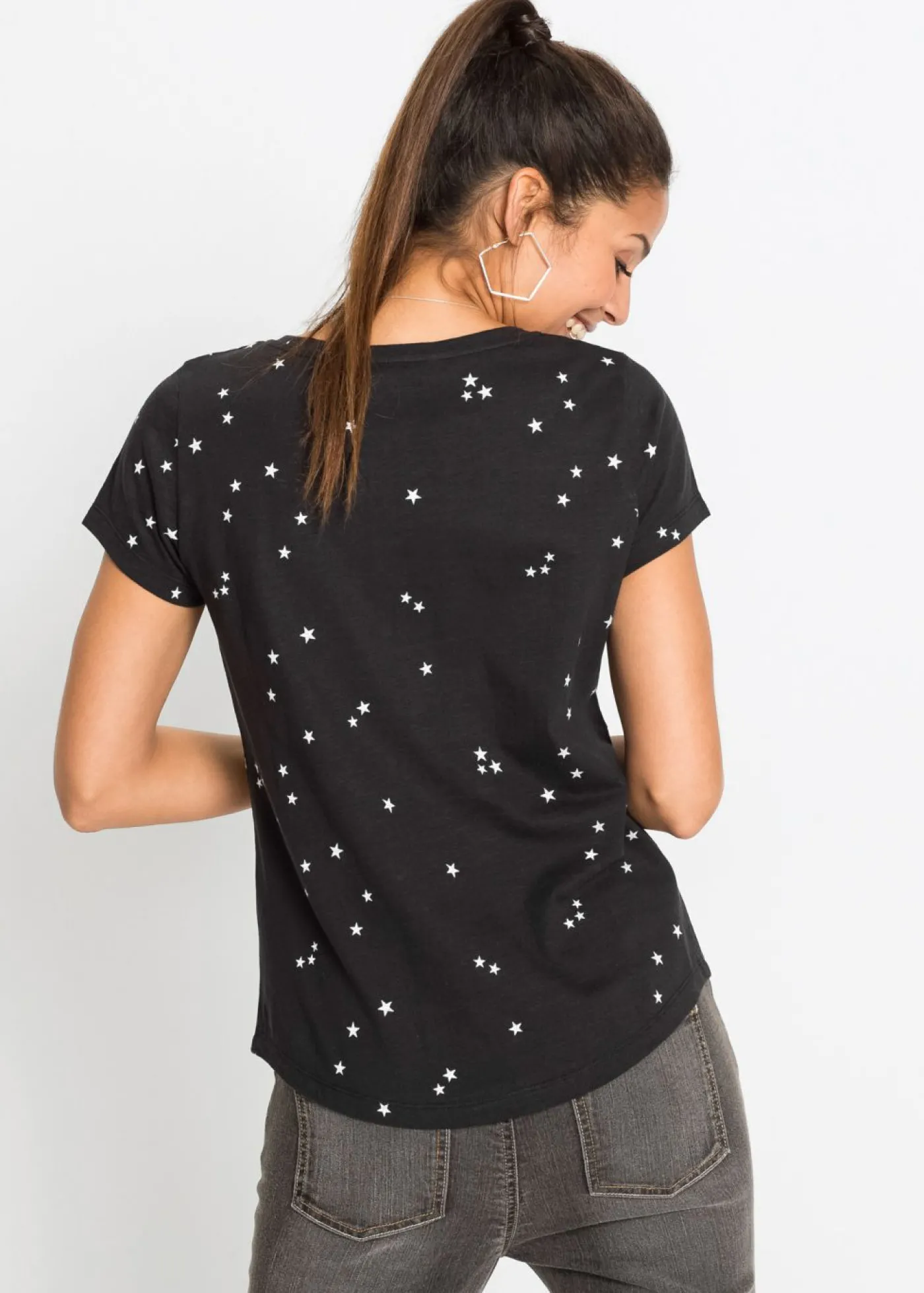 bonprix bonprix Camiseta de algodón puro Negro estampado Clearance
