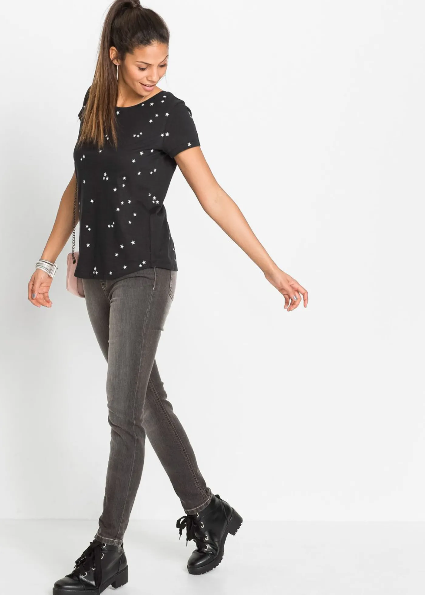 bonprix bonprix Camiseta de algodón puro Negro estampado Clearance