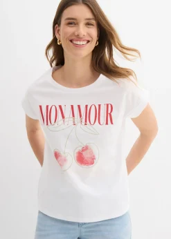 bonprix bonprix Camiseta de algodón puro Blanco