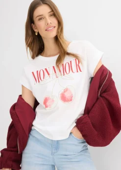 bonprix bonprix Camiseta de algodón puro Blanco