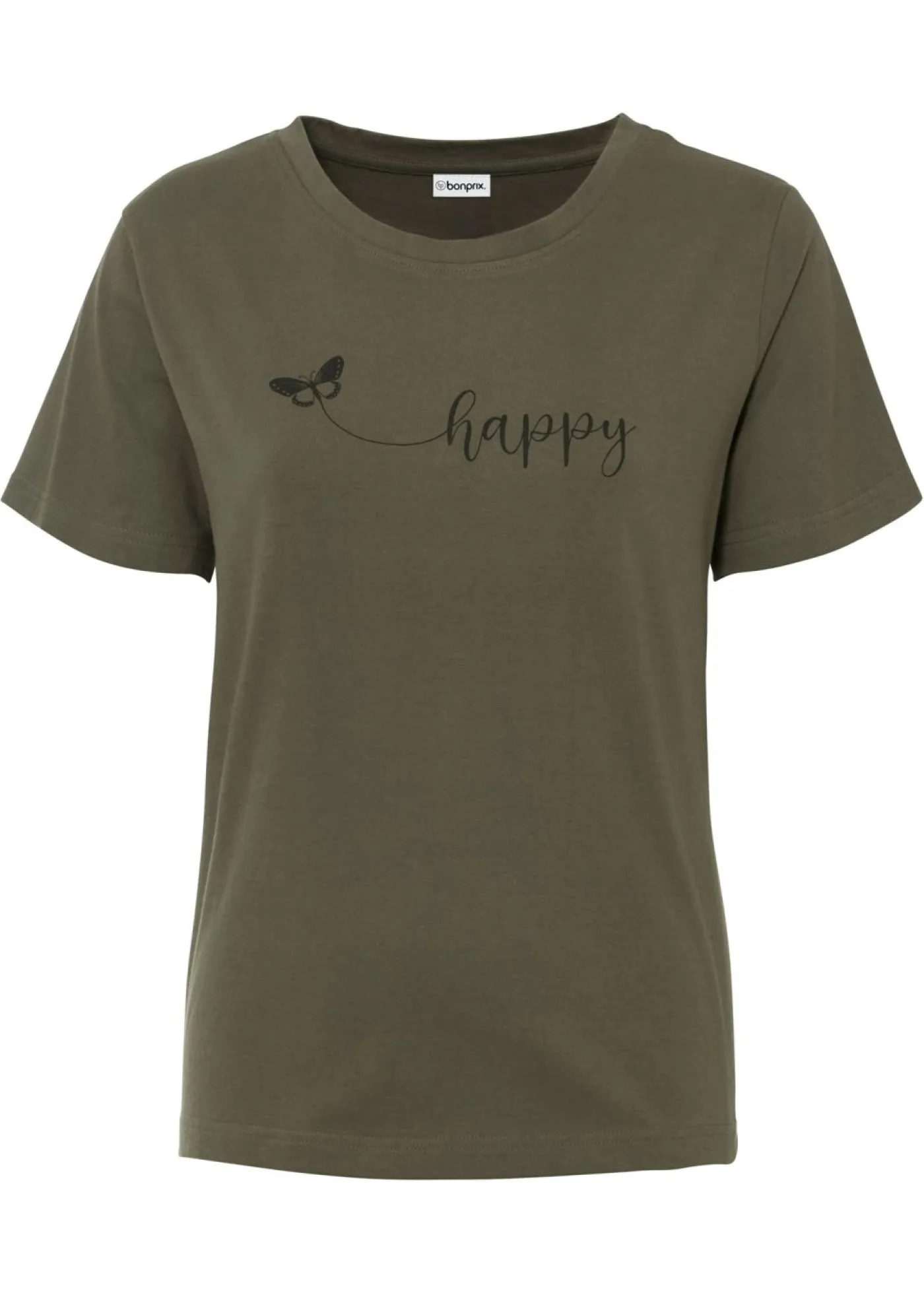 bonprix bonprix Camiseta de algodón puro Verde oliva oscuro estampado Outlet
