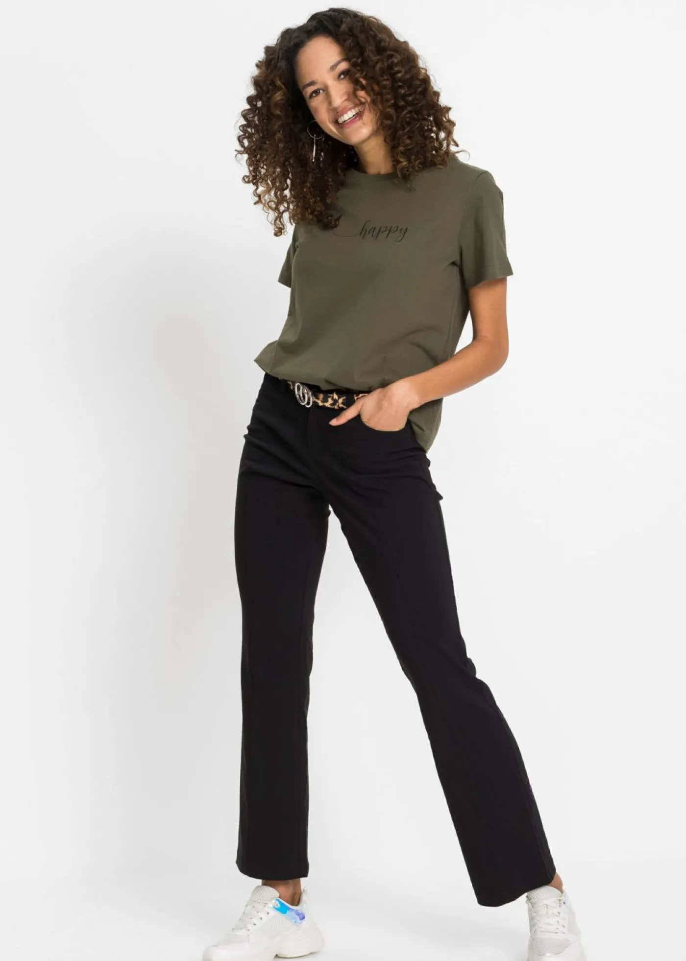 bonprix bonprix Camiseta de algodón puro Verde oliva oscuro estampado Outlet