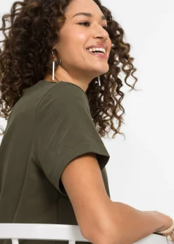 bonprix bonprix Camiseta de algodón puro Verde oliva oscuro estampado Outlet