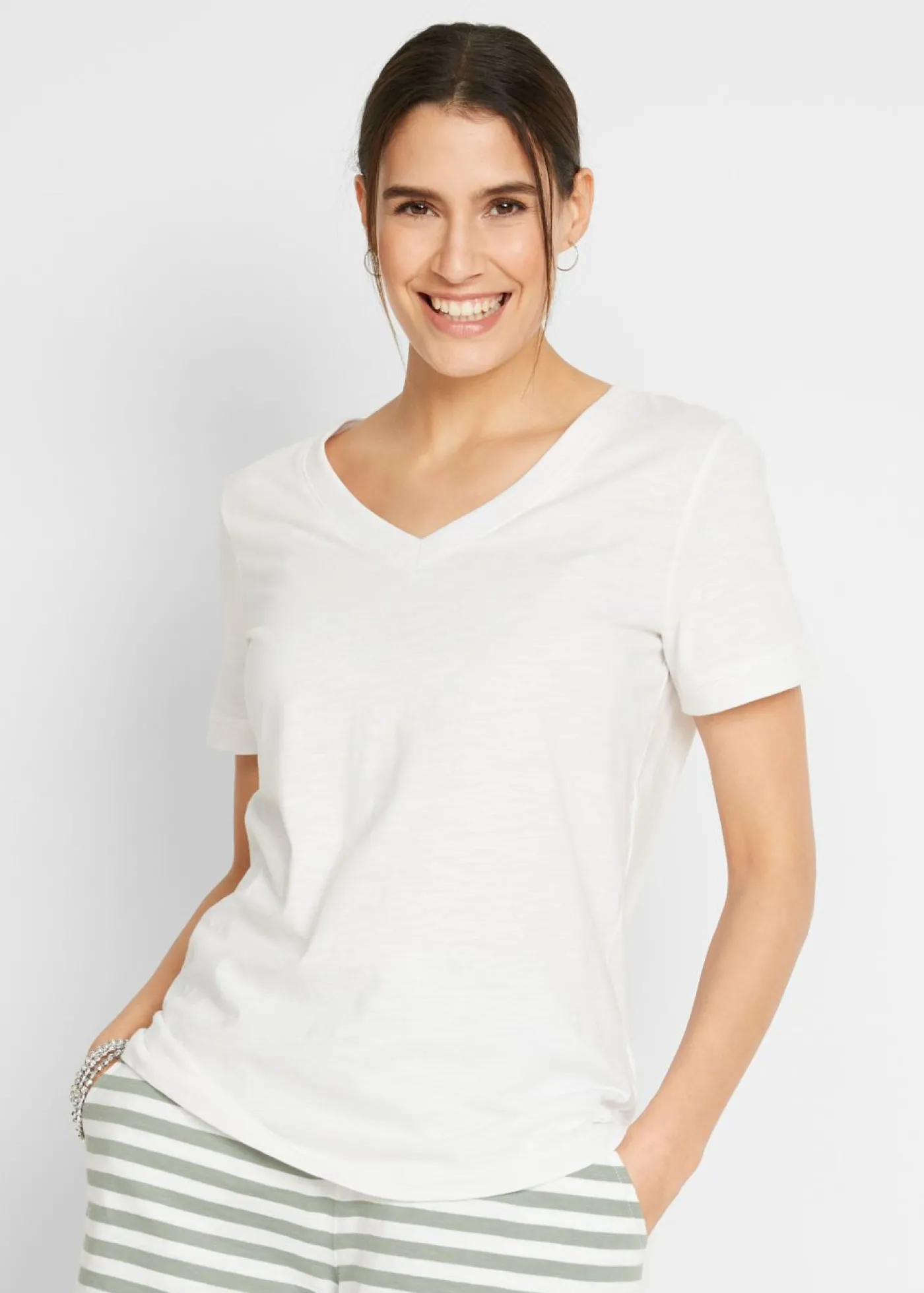 bonprix bonprix Camiseta de algodón puro Blanco Outlet