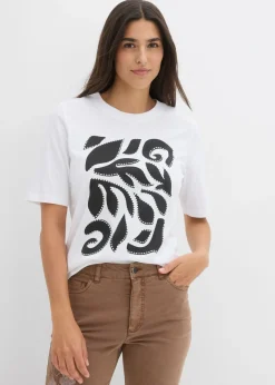 bonprix bonprix Camiseta de algodón puro Blanco-negro Clearance