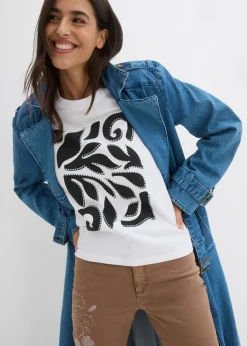 bonprix bonprix Camiseta de algodón puro Blanco-negro Clearance