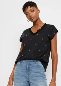 bonprix bonprix Camiseta de algodón puro Negro estampado Clearance