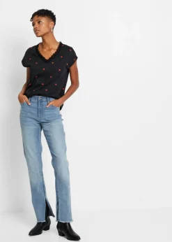 bonprix bonprix Camiseta de algodón puro Negro estampado Clearance