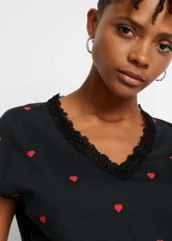 bonprix bonprix Camiseta de algodón puro Negro estampado Clearance