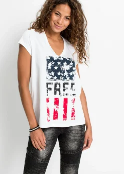 bonprix bonprix Camiseta de algodón puro Blanco estampado Online