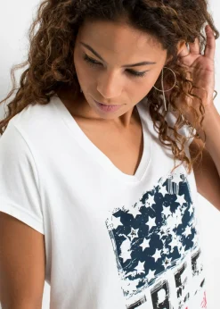 bonprix bonprix Camiseta de algodón puro Blanco estampado Online