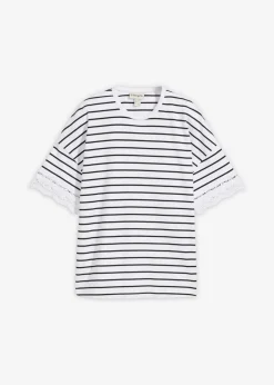 bonprix bonprix Camiseta de algodón puro Negro-blanco con rayas Outlet