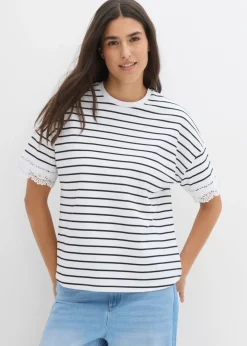 bonprix bonprix Camiseta de algodón puro Negro-blanco con rayas Outlet