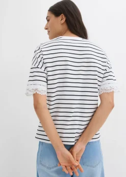 bonprix bonprix Camiseta de algodón puro Negro-blanco con rayas Outlet