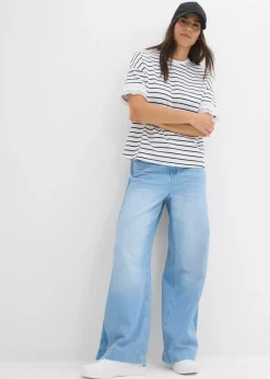 bonprix bonprix Camiseta de algodón puro Negro-blanco con rayas Outlet
