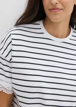 bonprix bonprix Camiseta de algodón puro Negro-blanco con rayas Outlet