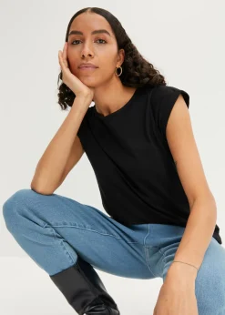 bonprix bonprix Camiseta de algodón puro Negro Clearance